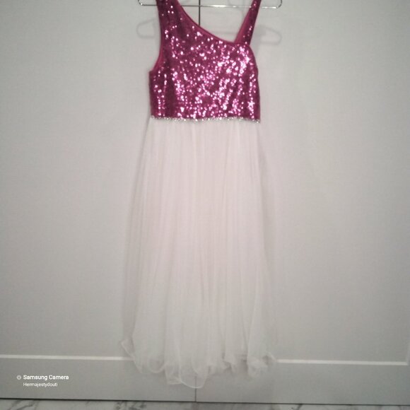 Trixxi Girl Pink Sequins & White Tull One Shoulder Party Formal Dress NWT 16 - Picture 1 of 4
